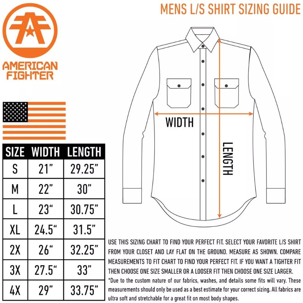 AMERICAN FIGHTER Men's Long Sleeve Button Down Shirt EQUATION Embroidered S-3XL - Picture 5 of 7